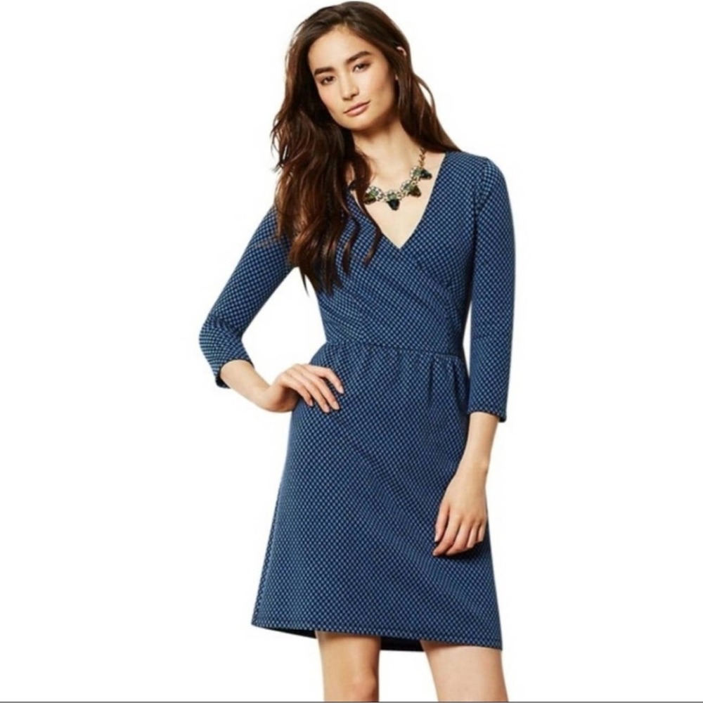 Anthropologie Navy Blue Polka Dot Wrap Dress